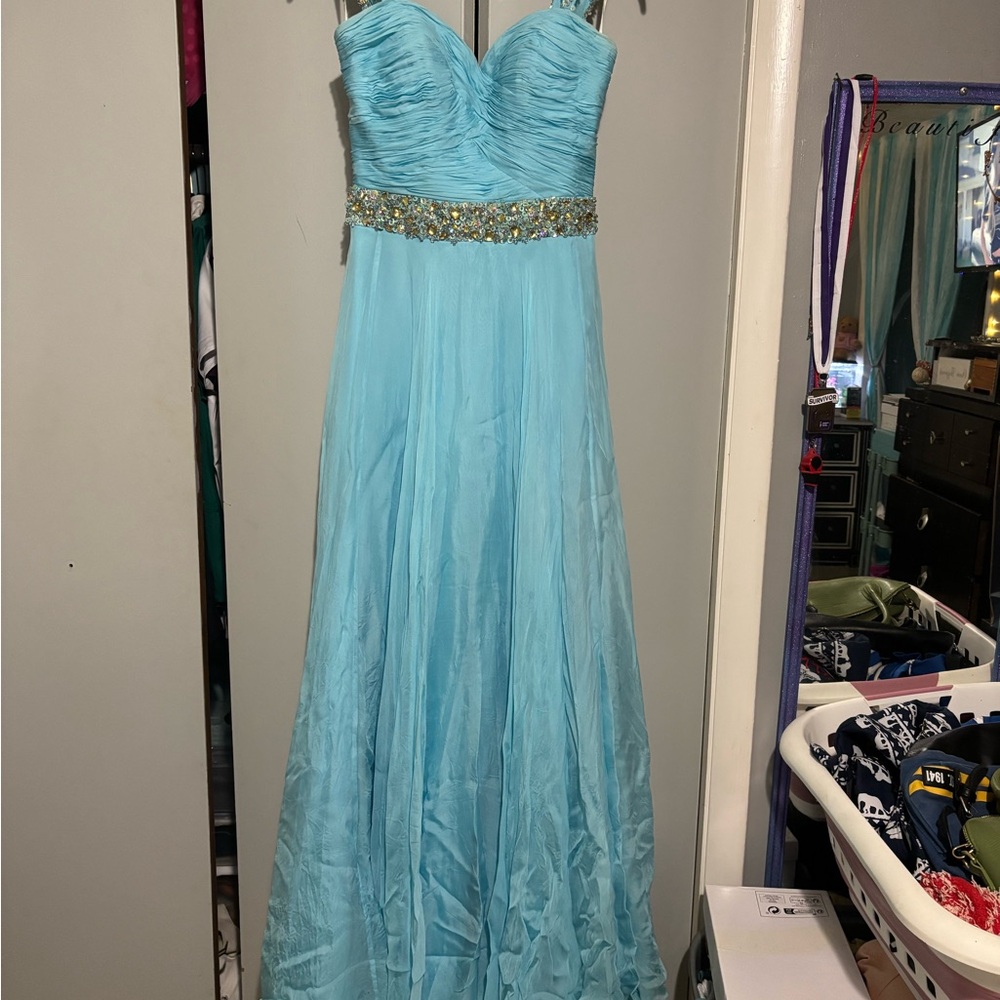 Sherri Hill Blue Strapless Sweetheart Gown for Prom